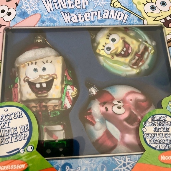 Sponge Bob, Vintage 2004, Set of 3, Glass Christmas Ornament In, Collectable Tin - Picture 8 of 11